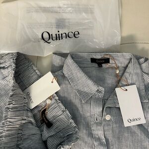 🩵Quince Striped Linen Shorts Pajama Set - XS - NWT🩵